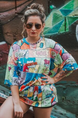Pop Art Comic Print Oversized T-Shirt – Multicolor
